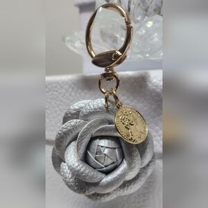 Camellia Flower & Gold Coin Keychain Bag Charms NWOT